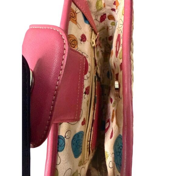 Brighton Tan Woven Straw Crossbody Bag Pink Leather Trim Adjustable StrapSummer - Picture 4 of 7